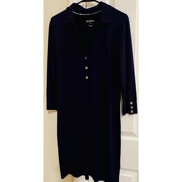 Lilly Pulitzer Reema Polo Dress Navy Blue 3/4 Sleeve Midi Career - Picture 4 of 6